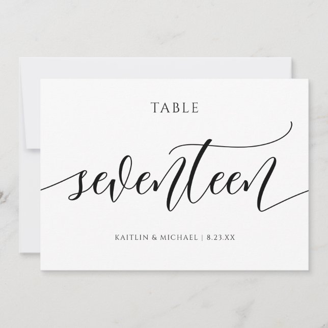Invitación Caligrafía de números de tabla Boda modernos - 17 (Anverso)