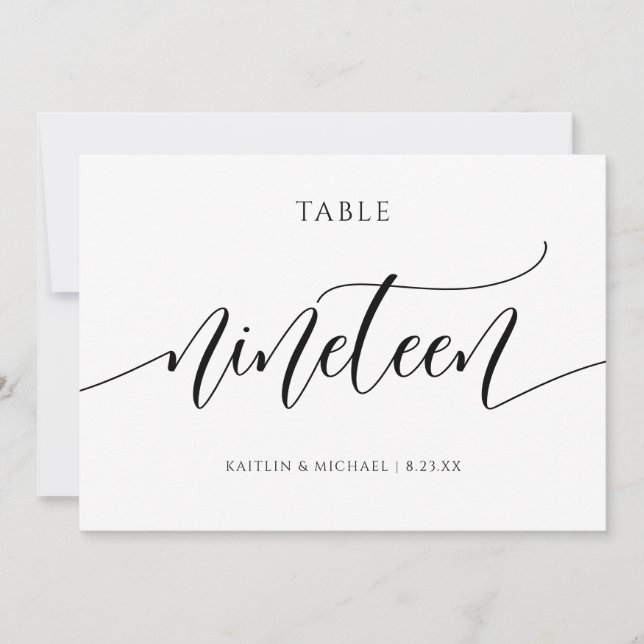 Invitación Caligrafía de números de tabla Boda modernos - 19 (Anverso)