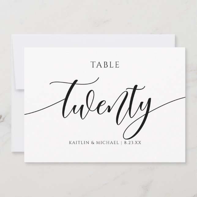 Invitación Caligrafía de números de tabla Boda modernos - 20 (Anverso)