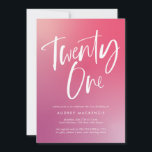Invitación Caligrafía de Ombre Púrpura Rosa 21º cumpleaños<br><div class="desc">La caligrafía rosa púrpura Ombre caligrafía 21st Birthday presenta caligrafía moderna sobre un fondo gradiente brillante y colorido.</div>