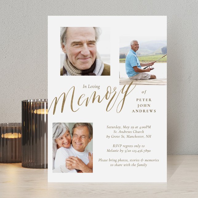 Invitación Caligrafía de oro 3 Foto en funeral de memoria amo (Subido por el creador)