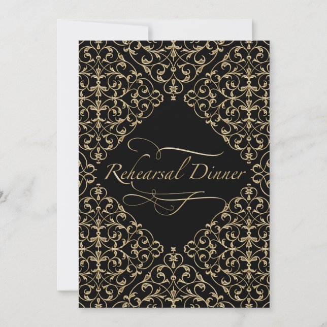 Invitación Caligrafía de oro Art Deco Nouveau Lace Damask (Anverso)