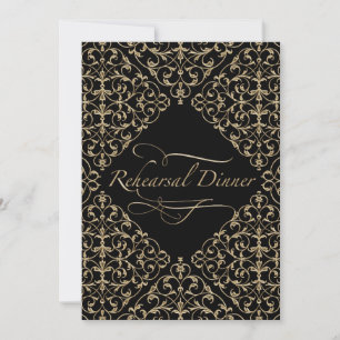 Invitación Caligrafía de oro Art Deco Nouveau Lace Damask