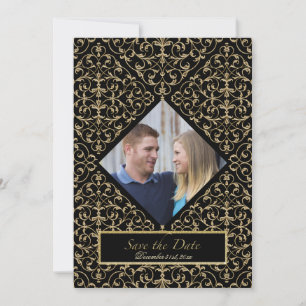 Invitación Caligrafía de oro Art Deco Nouveau Lace Damask