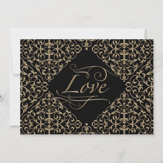Invitación Caligrafía de oro Art Deco Nouveau Lace Damask (Anverso)