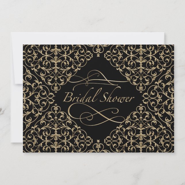 Invitación Caligrafía de oro Art Deco Nouveau Lace Damask (Anverso)