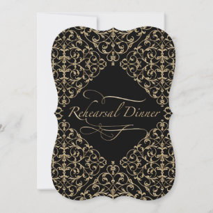 Invitación Caligrafía de oro Art Deco Nouveau Lace Damask