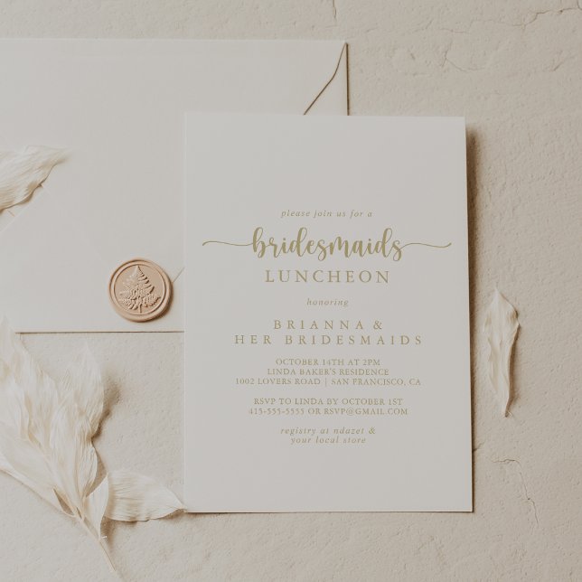 Invitación Caligrafía de oro Bridesmaids ducha luncheon (Subido por el creador)