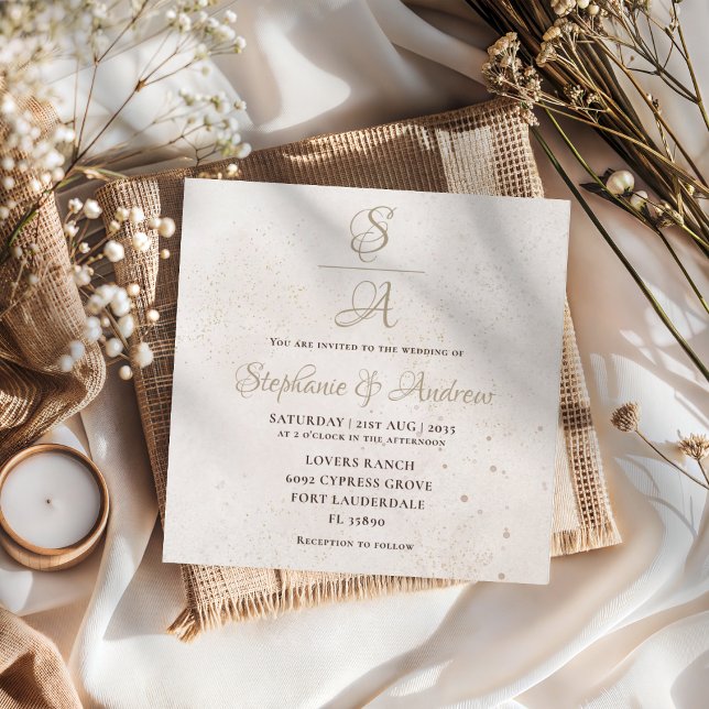 Invitación Caligrafía de oro moderna Champagne Boda de marfil (Subido por el creador)