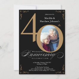 Invitación Caligrafía de oro negro 40° aniversario de Boda