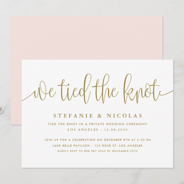 Invitación Caligrafía De Oro Que Amarramos Al Boda De Knot (Anverso / Reverso)