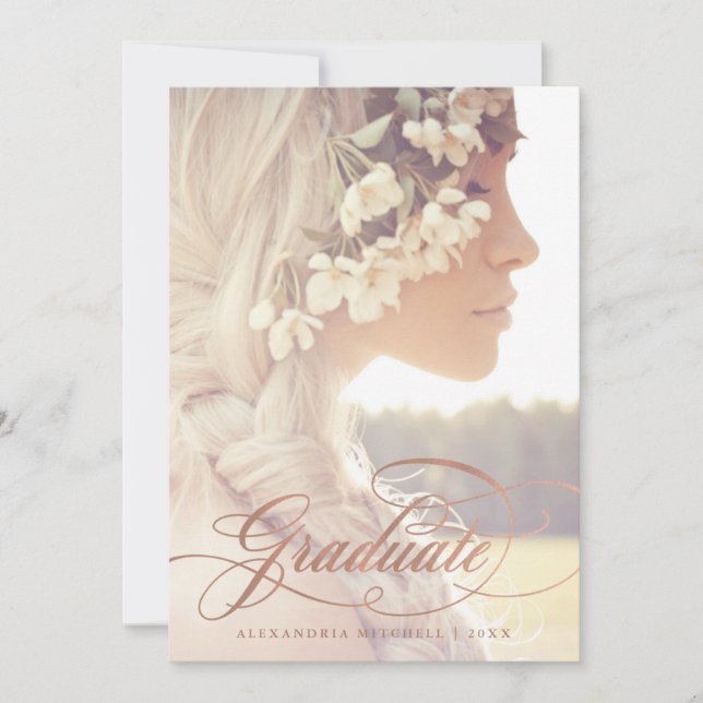 Invitación Caligrafía de oro Rosa| Dos fiestas de graduación  (Anverso)