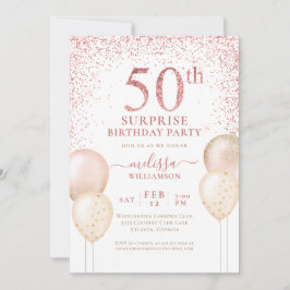 Invitación Caligrafía de oro rosa sorprende 50 cumpleaños