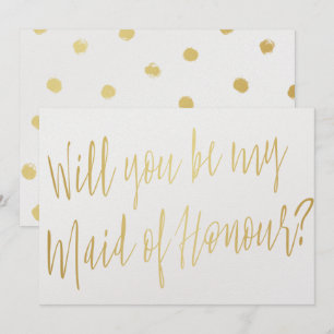 Invitación Caligrafía de oro "Serás mi sirvienta de honor"