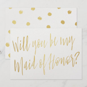 Invitación Caligrafía de oro "Serás mi sirvienta de honor"