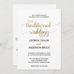 Invitación Caligrafía de oro simple Boda tradicional