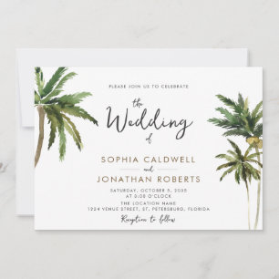 Invitación Caligrafía de palmas tropicales Boda de destino