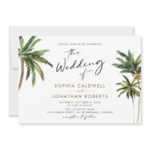 Caligrafía de palmas tropicales Boda de destino