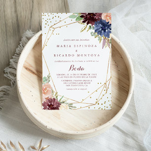 Invitación Caligrafía de Purpurina de oro geométrico Boda esp