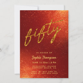 Invitación Caligrafía de Purpurina de Oro Rojo Elegante 50 cu