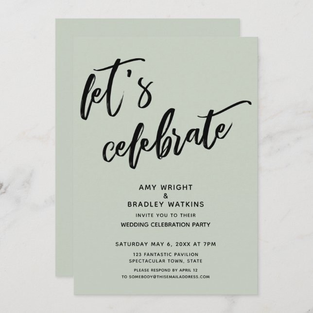 Invitación Caligrafía de Sage Celebremos Recepción de Boda (Anverso / Reverso)