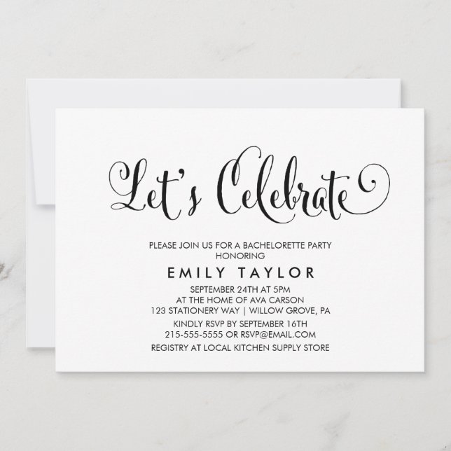 Invitación Caligrafía de Southern Belle Celebremos (Anverso)