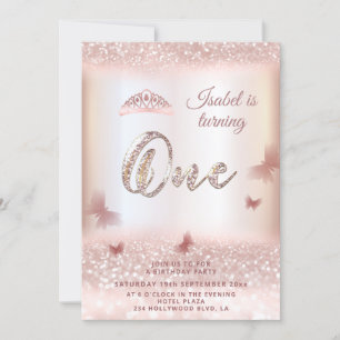 Invitación caligrafía de tiara en purpurinoso de oro Rosa mar