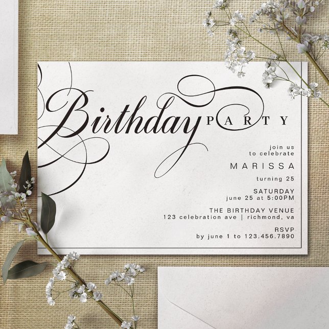 Invitación Caligrafía de Vintage brillante Cumpleaños blanco  (Subido por el creador)