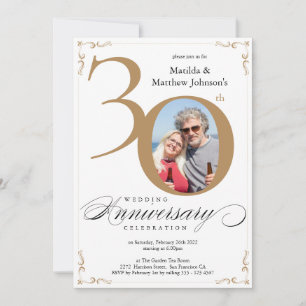 Invitación Caligrafía del 30 aniversario del Boda del Oro Bla