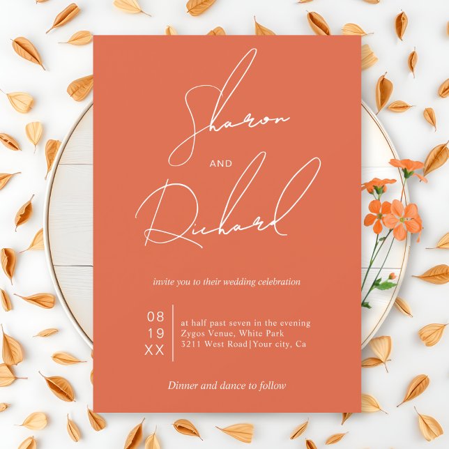 Invitación Caligrafía del guión boda del naranja de la puesta (Subido por el creador)