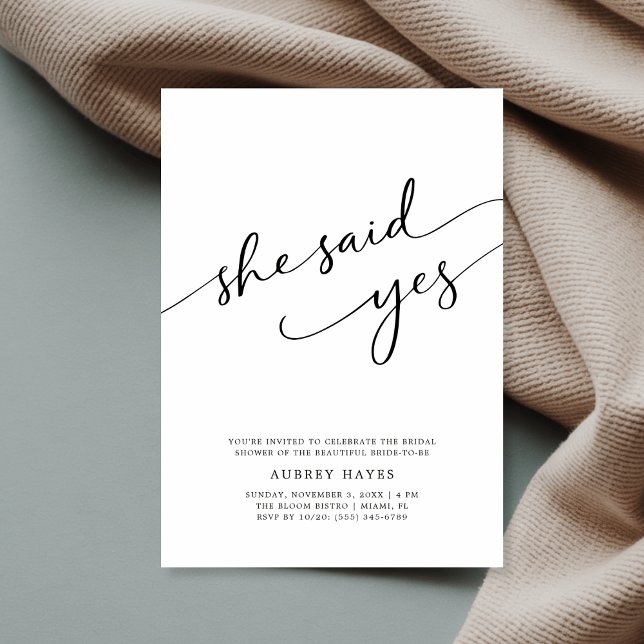 Invitación Caligrafía Dijo Sí Ducha Minimalista De Novias (Subido por el creador)