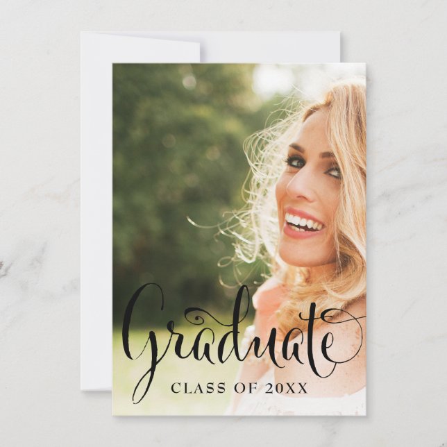 Invitación Caligrafía divertida Graduación de fotografías en  (Anverso)
