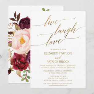 Invitación Caligrafía Dorada Elegante   Amor Floral Vida Risa