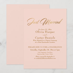 Invitación Caligrafía dorada Recepción Rosa Pálido Recién Cas