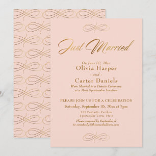 Invitación Caligrafía dorada Recepción Rosa Pálido Recién Cas