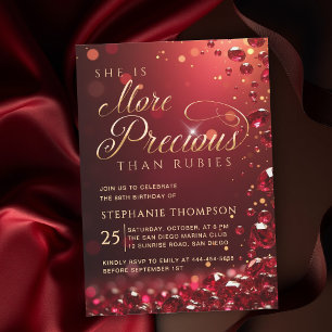 Invitación Caligrafía Dorada Rojo Rubí Elegante 80 Cumpleaños