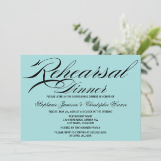 Invitación Caligrafía Elegancia Aqua Cena de ensayo
