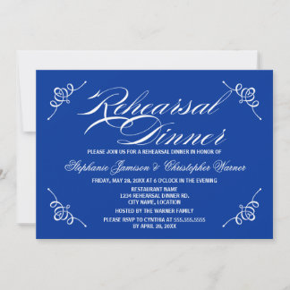 Invitación Caligrafía Elegancia Cena Real de Ensayo Azul