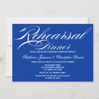 Invitación Caligrafía Elegancia Cena Real de Ensayo Azul