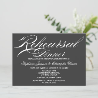 Invitación Caligrafía Elegancia Gris Ensayo Cena