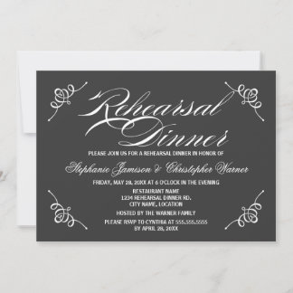 Invitación Caligrafía Elegancia Gris Ensayo Cena