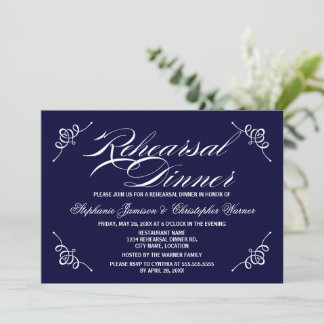 Invitación Caligrafía Elegancia Navy Blue Ensayo Cena