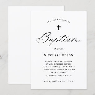 Invitación Caligrafía elegante   Bautismo neutral de género