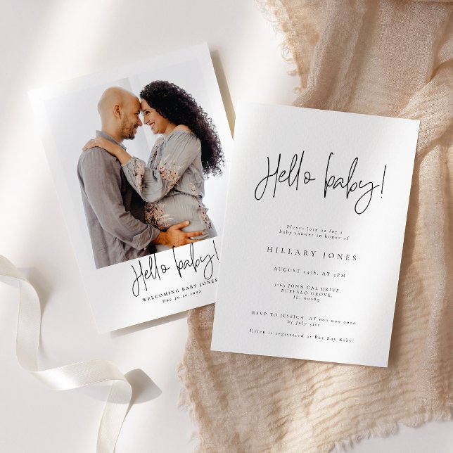 Invitación Caligrafía elegante | bebé de Baby Shower Hello (Subido por el creador)