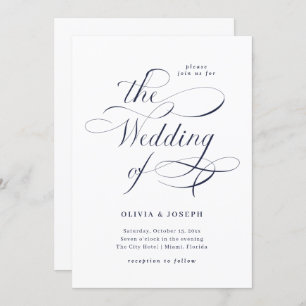 Invitación Caligrafía elegante  Boda azul de la marina