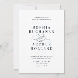 Invitación Caligrafía elegante boda azul marino