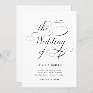 Invitación Caligrafía elegante  Boda blanco y negro