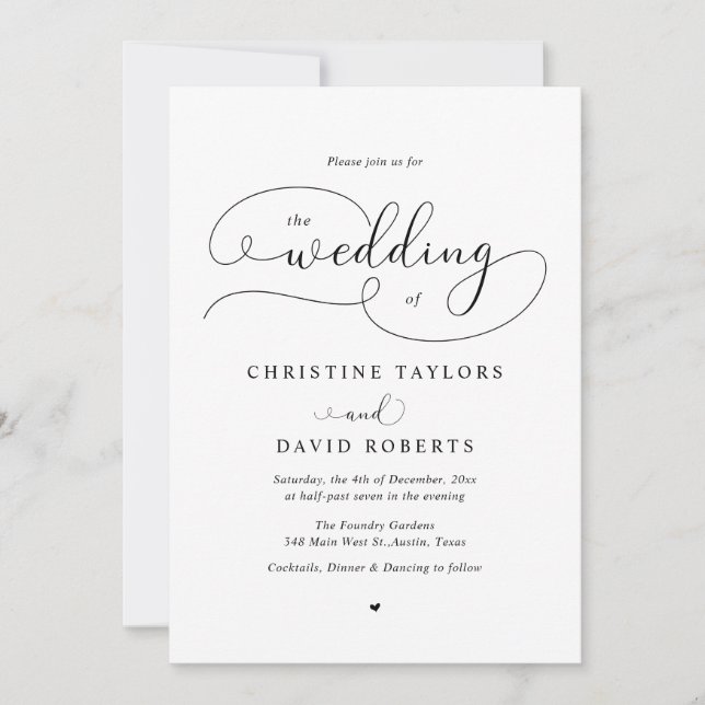 Invitación Caligrafía elegante, Boda casual (Anverso)