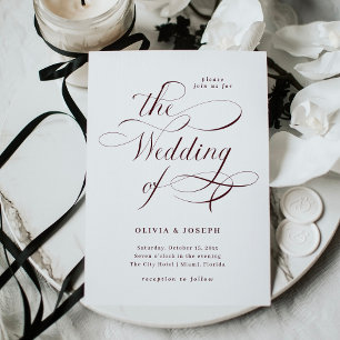 Invitación Caligrafía elegante   Boda de Borgoña