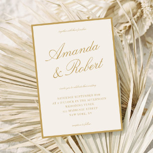 Invitación Caligrafía elegante boda dinero antiguo marfil dor